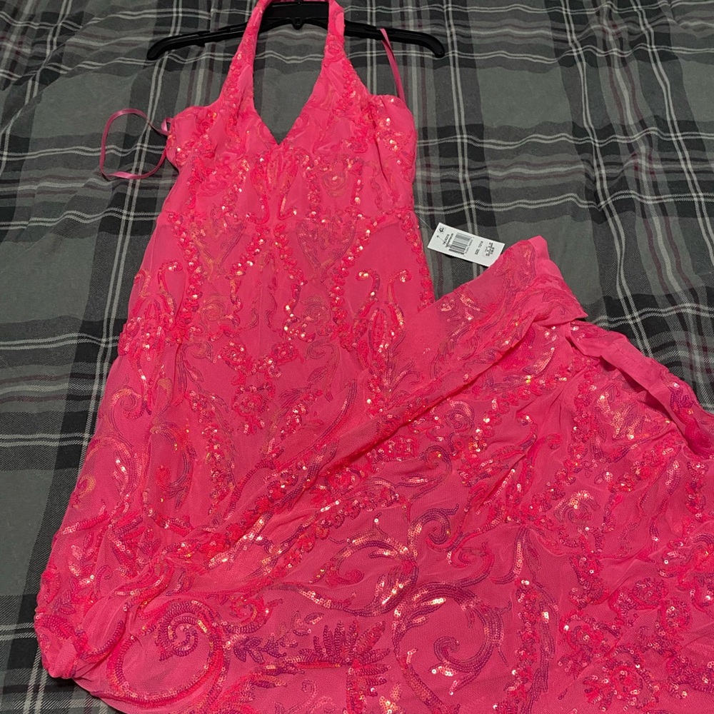 Pink Sequin Halter Dress